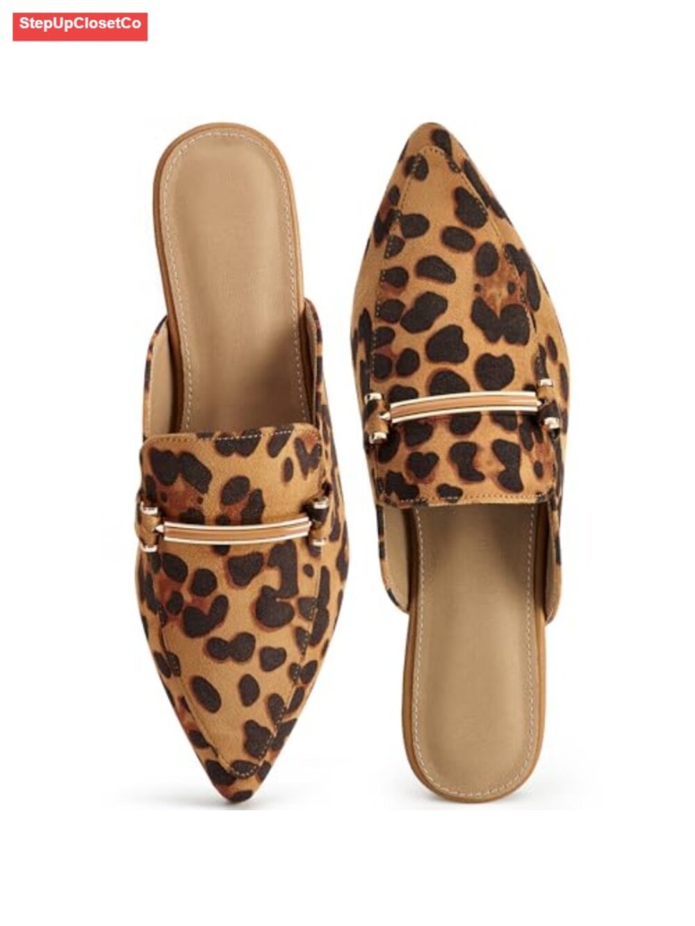 Faux Suede Mules for Women, Pointed Toe Buckle Slip-On Flats, Comfortable